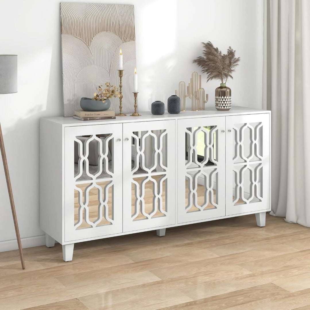 Buffet gris clair, finition verre