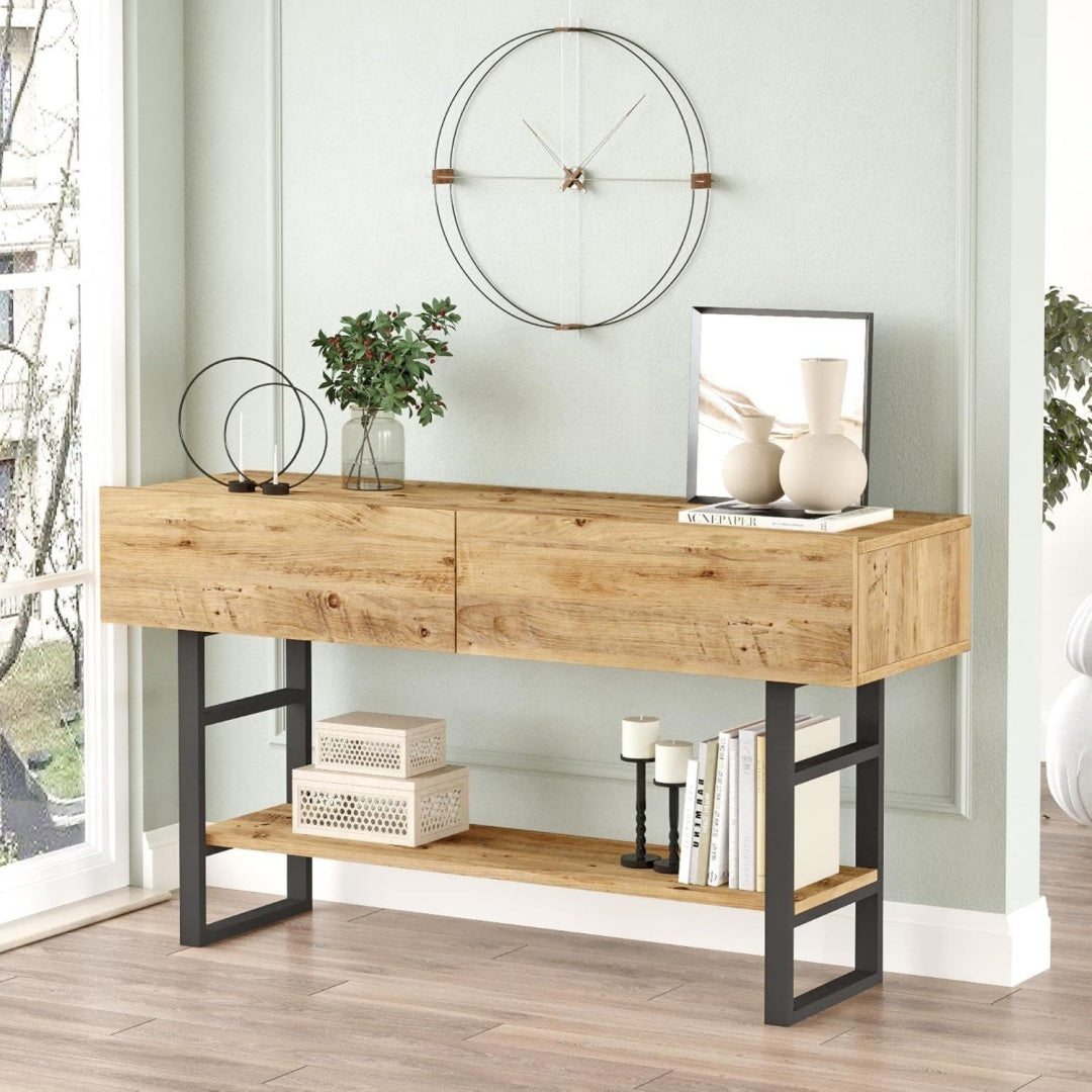 Magnifique console gris clair style rustique en acier