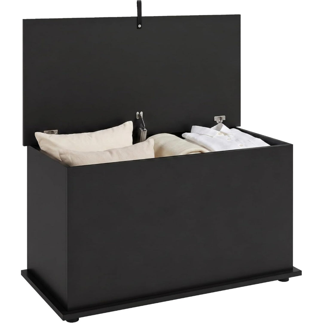 Caisse de rangement gris fonce finition bois