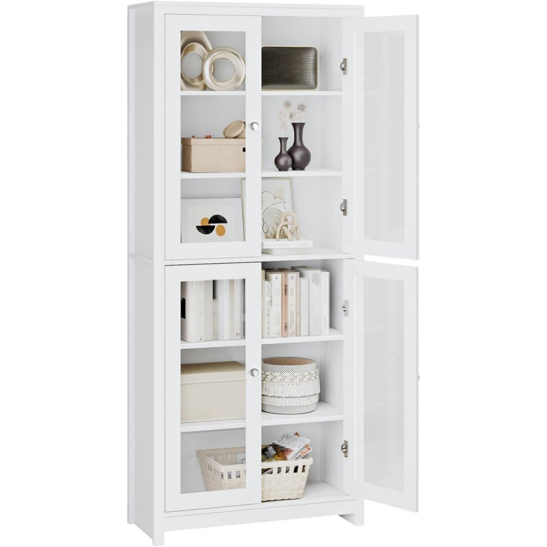Armoire vitree gris clair metal a 4 portes 7 tiroirs 6 etageres