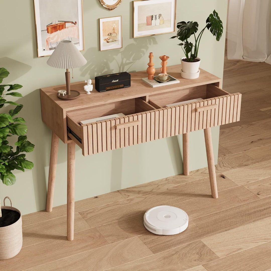 Bureau marron avec 2 tiroirs et assemblage facile