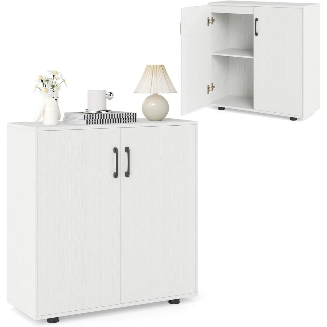 Enfilade esprit fermier en bois ingenierie gris clair a 2 portes