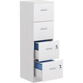 Armoire en bois teinte gris clair, quatre tiroirs