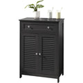 Discret, Bahut sur pied noir en bois 2 portes 1 tiroir