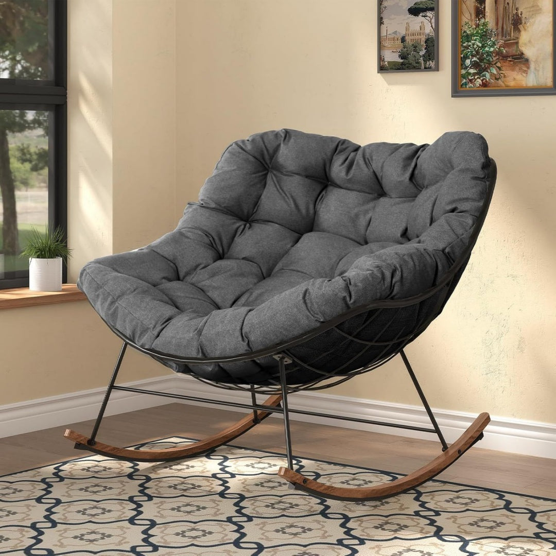 Ambiance contemporaine, rocking chair marron en bois rembourre